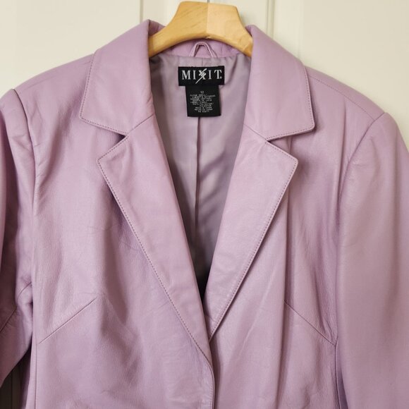 Mixit Genuine Leather Lavender Purple Blazer Jacket Office Spring Easter Pretty - Picture 3 of 12